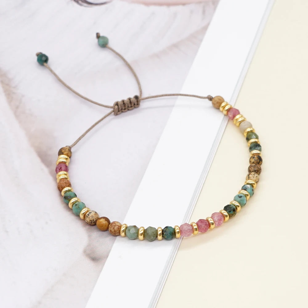 New Natural Stone Bracelet Fashion Vintage Jewelry Gold Color Spacer Beaded Bracelets for Women Adjustable Braclets