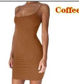 Mini Dress Summer Women Bodycon Dresses Female Camisole Solid Black White Sheath Sundress somè