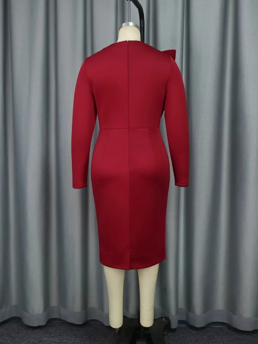 Elegant Church Dresses for Women Party Bodycon Long Sleeves with Lace Appliques Sheath Classy Occasion  Wedding Guest New klt