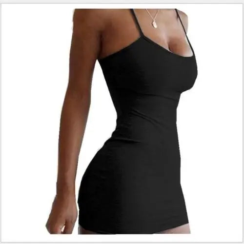 Mini Dress Summer Women Bodycon Dresses Female Camisole Solid Black White Sheath Sundress somè