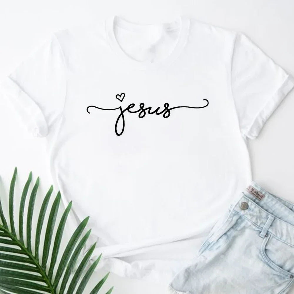 202& Jesus Is King Letter Print Women T-shirt Christian Faith Hope Love Harajuku T Shirts Religion O-neck Tops Tees Streetwears