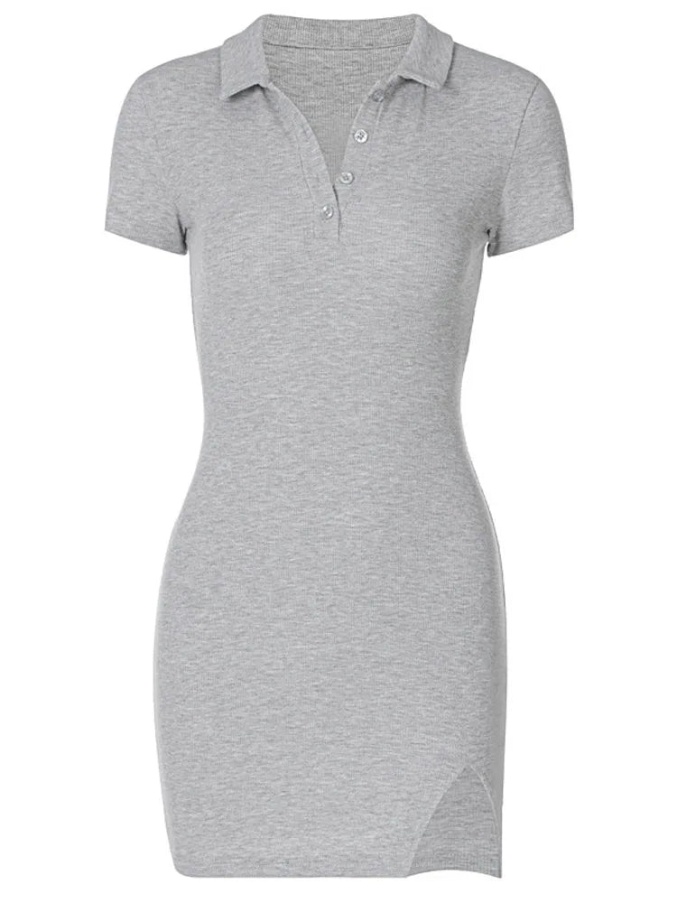 Short Sleeve Slit Mini Dress Summer Women Fashion Streetwear Outfits Cute Solid Party Clothing lè