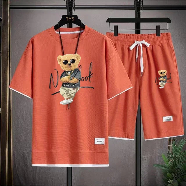 2025 Summer men's sportswear set Japanese fashion Harajuku Sportswear men's casual short-sleeved T-shirt + shorts 2-piece set somè