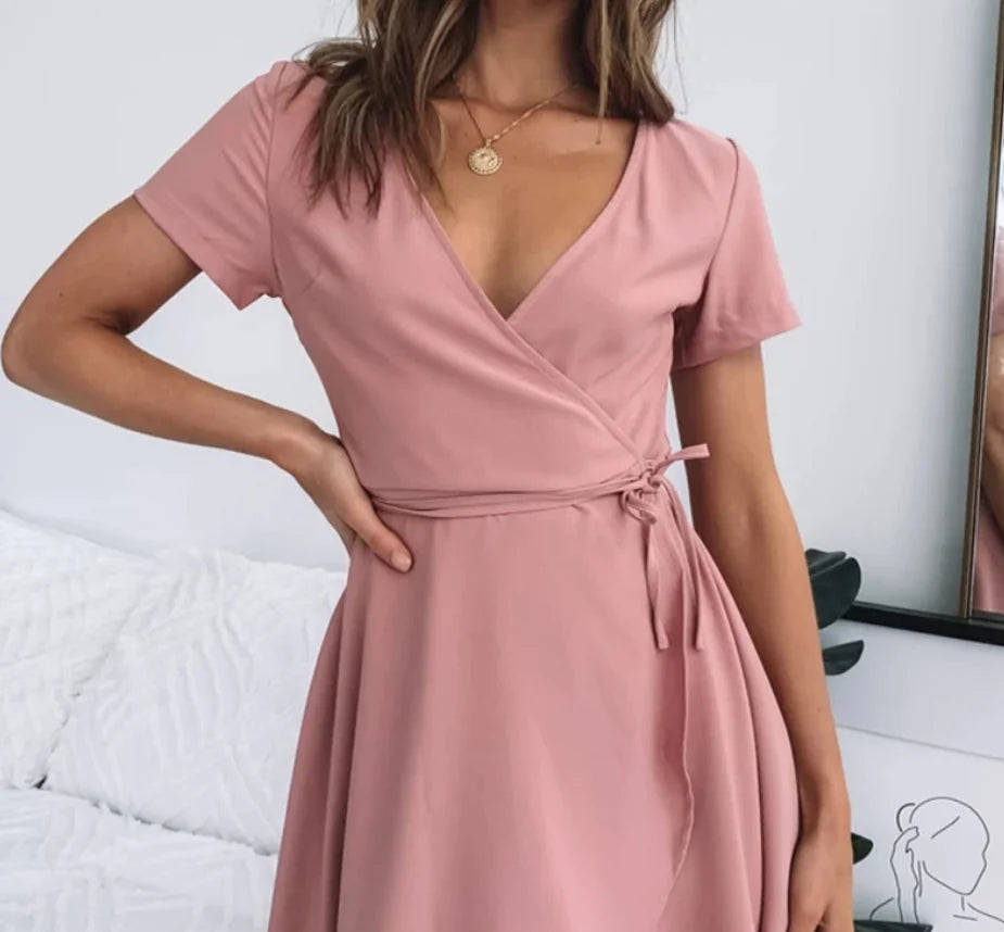 Dress pink V-neck dress kps