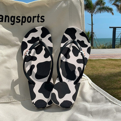 Zebra Print herringbone slippers women''s new fashion in summer home antiskid flat bottom pinch foot bathroom bath slippers