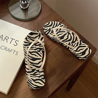 Zebra Print herringbone slippers women''s new fashion in summer home antiskid flat bottom pinch foot bathroom bath slippers