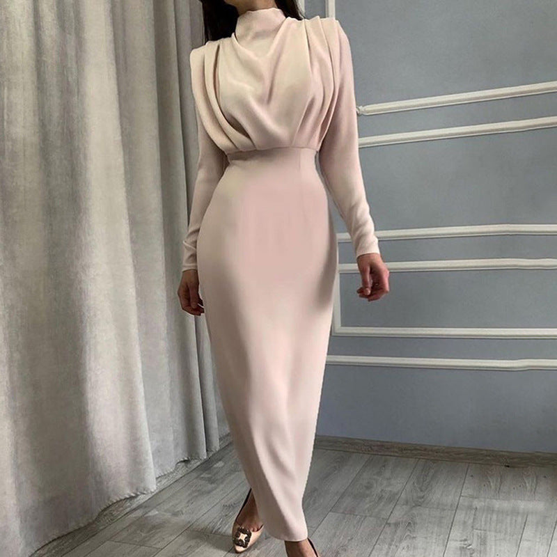 Fashionable Temperament Waist And Western Style Solid Color Long Sleeve