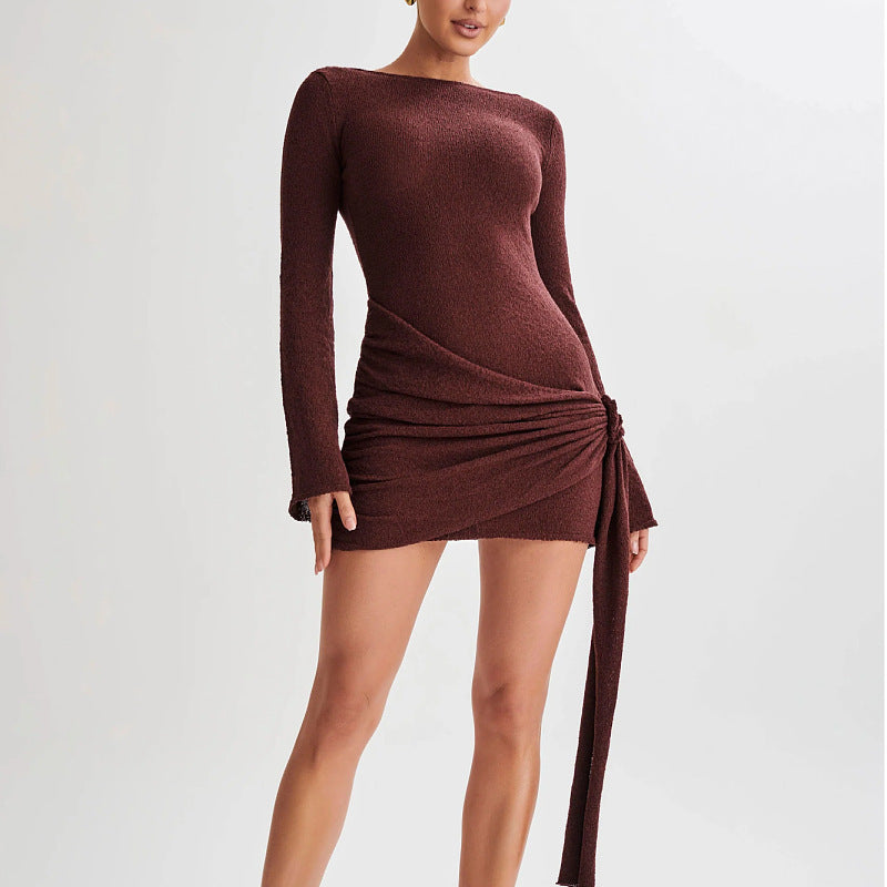 Fashion Slim Long-sleeved Dress Y2K women's Hip-hugging V-shaped Backless Short Dresses Womens Clothing